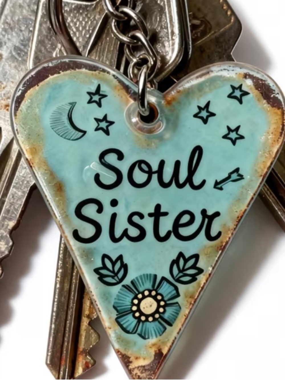New Soul Sister Heart Keychain - Aqua